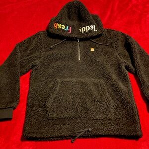Small Black Sherpa Half Zip Hoodie.